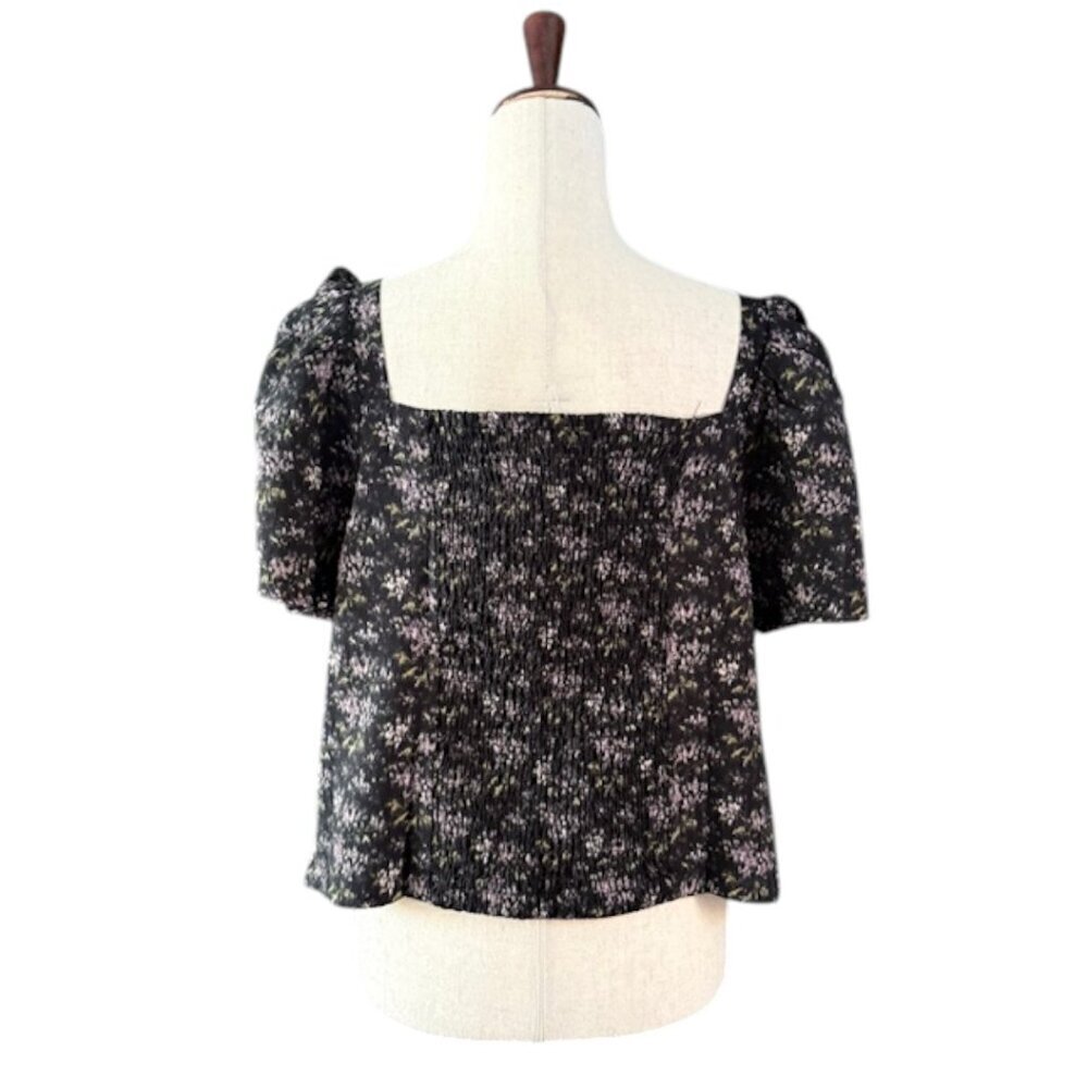 Madewell Hopewell Puff-Sleeve Crop Top in Blurred Ikat Smocked Back Size XXL nWT - Picture 7 of 13